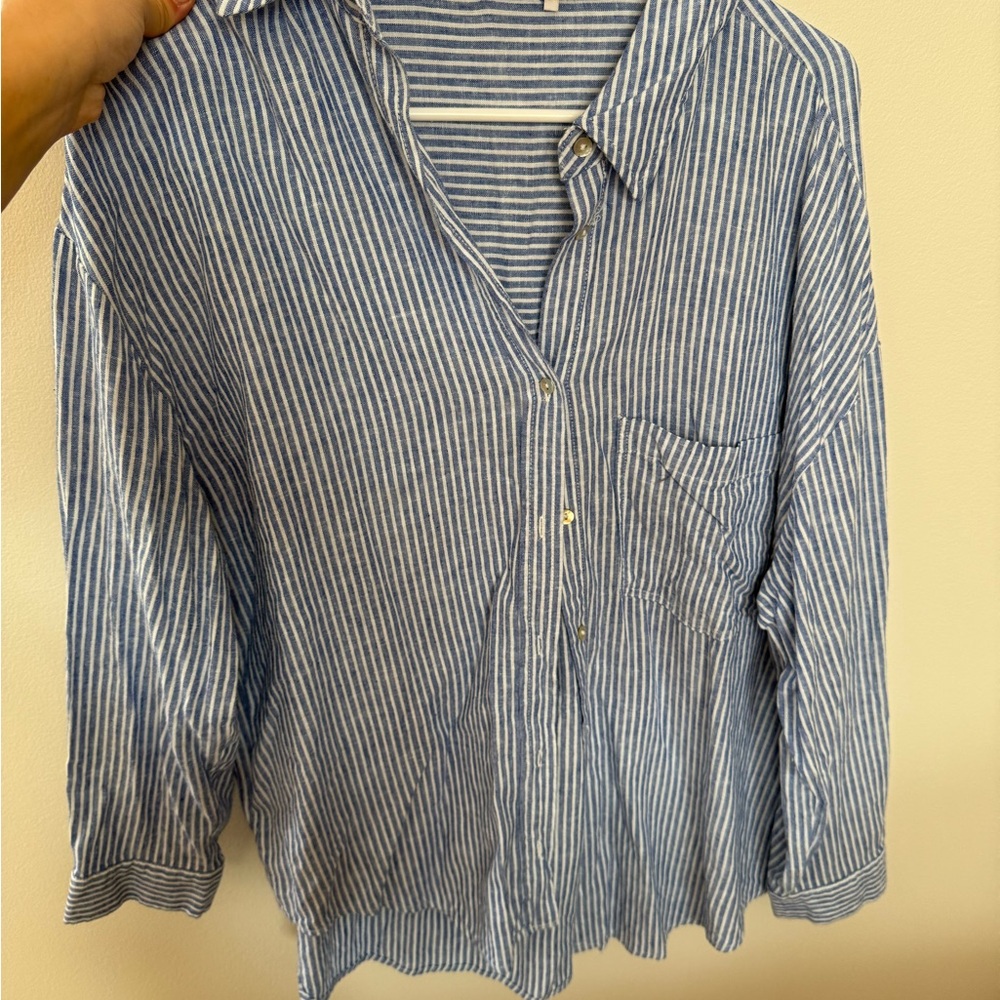Zara Blue and White Striped Men's Shirt